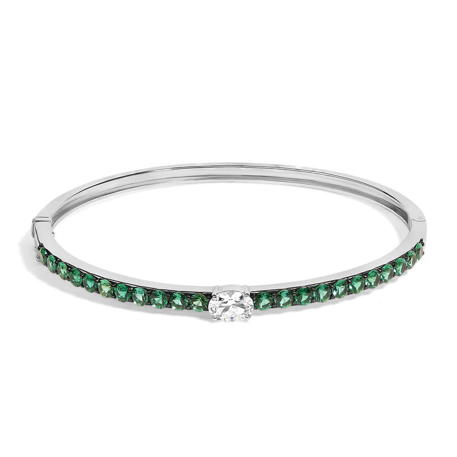 Haus Of Brilliance .925 Sterling Silver Created Sapphire And Emerald Semi Eternity Bangle Bracelet - In White