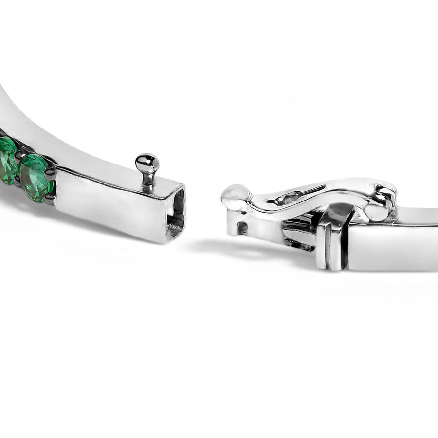 Haus Of Brilliance .925 Sterling Silver Created Sapphire And Emerald Semi Eternity Bangle Bracelet - In White
