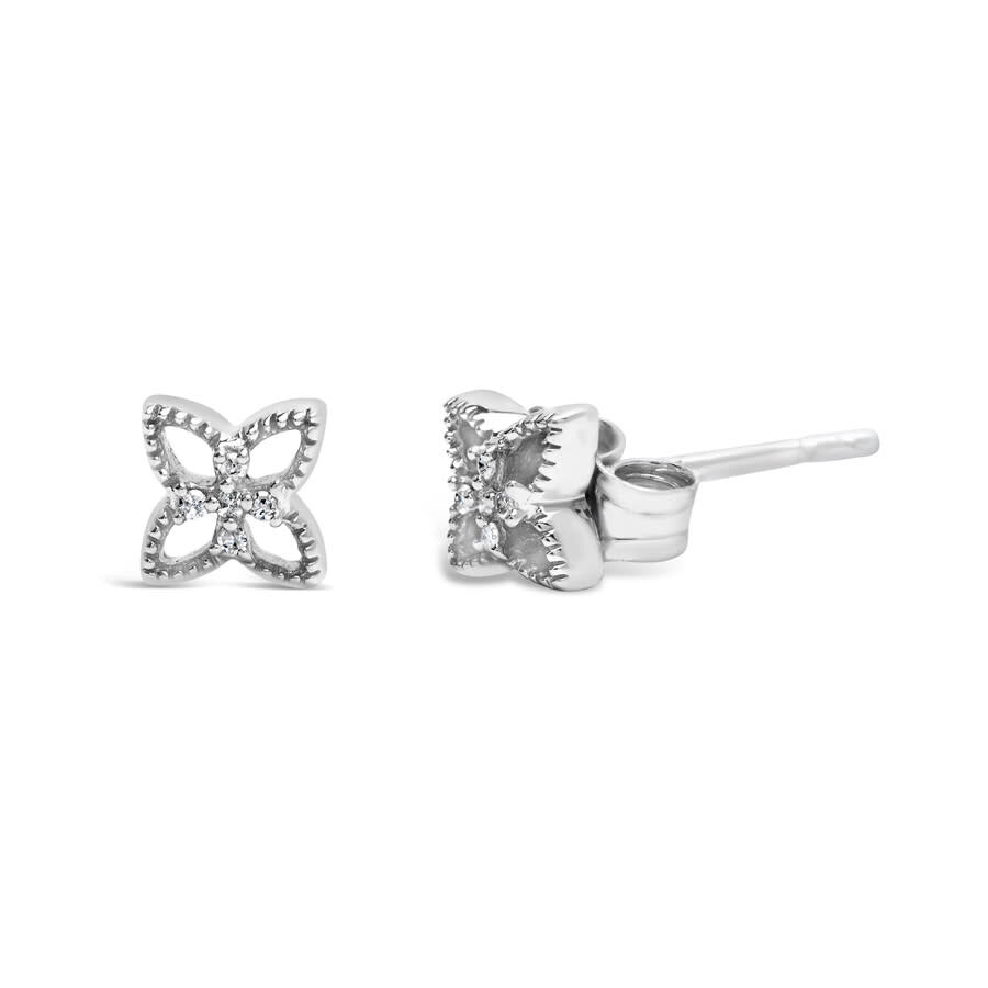 Haus Of Brilliance 925 Sterling Silver Diamond Accent 4 Petal Flower Stud Earring (h-i Color