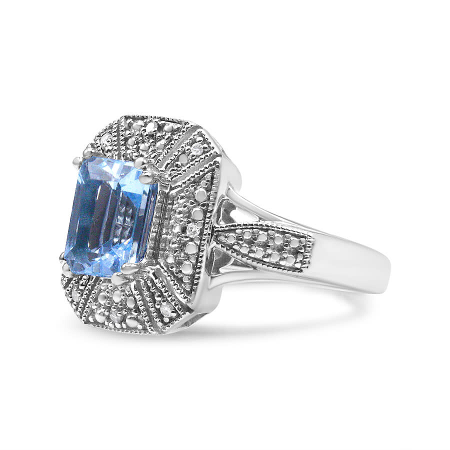 Haus Of Brilliance .925 Sterling Silver Diamond Accent And 8x6 Mm Emerald-shape Blue Topaz Ring- Rin