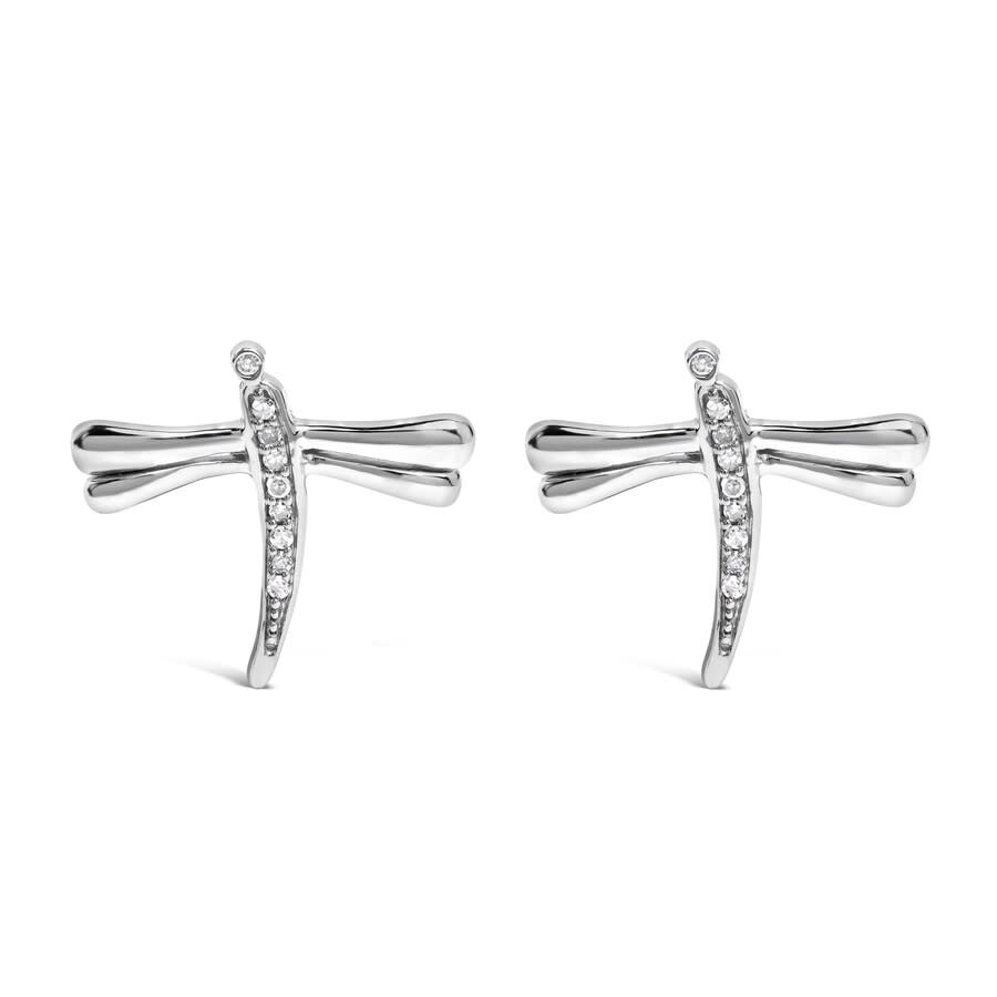 Haus Of Brilliance .925 Sterling Silver Diamond Accent Dragonfly Stud Earrings In White