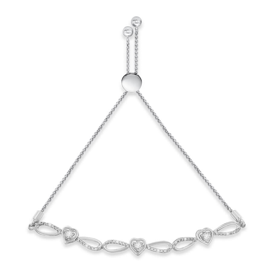 Haus Of Brilliance .925 Sterling Silver Diamond Accent Heart And Infinity 4-10 Adjustable Bolo Brace In White