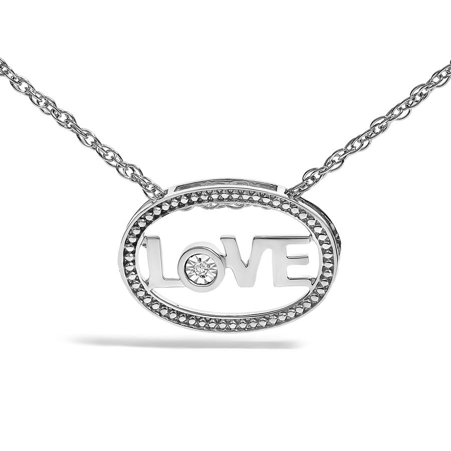 Haus Of Brilliance .925 Sterling Silver Diamond Accent "love" Beaded Oval Pendant Necklace