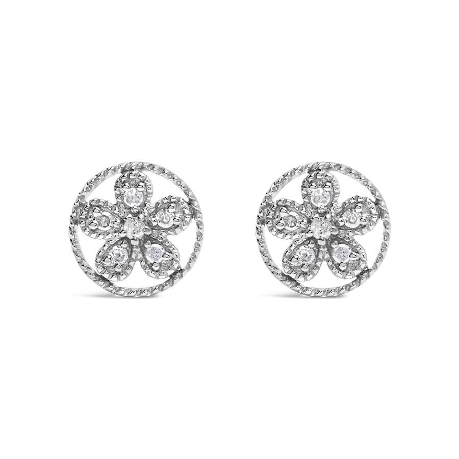 Haus Of Brilliance .925 Sterling Silver Diamond Accent Star And Wheel Milgrain Style Stud Earrings In White