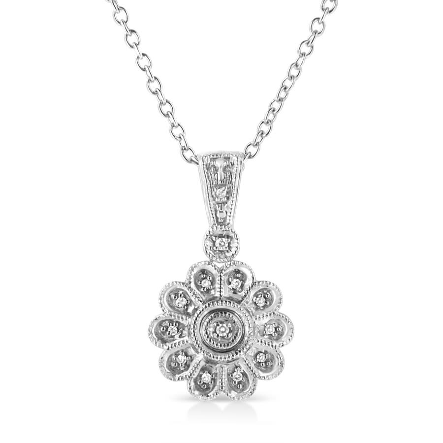 Shop Haus Of Brilliance .925 Sterling Silver Diamond Accent Sunburst Milgrain 18" Pendant Necklace (i-j C In White