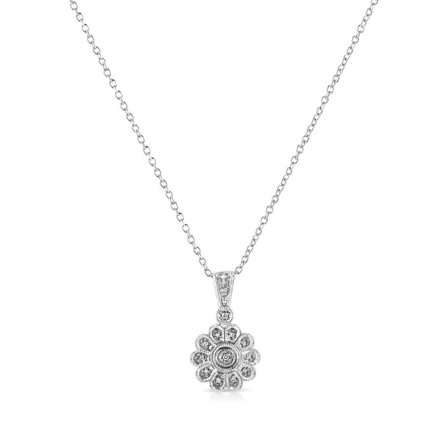 Shop Haus Of Brilliance .925 Sterling Silver Diamond Accent Sunburst Milgrain 18" Pendant Necklace (i-j C In White