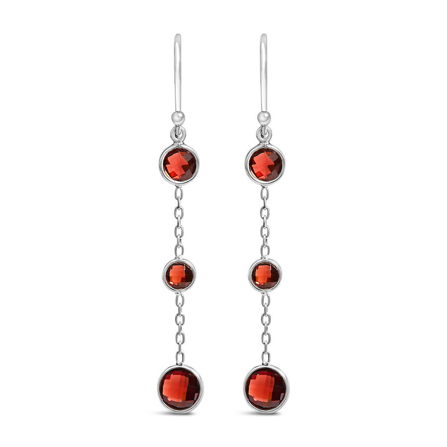 Haus Of Brilliance .925 Sterling Silver Graduating Bezel Set Red Garnet Dangle Earring In Metallic