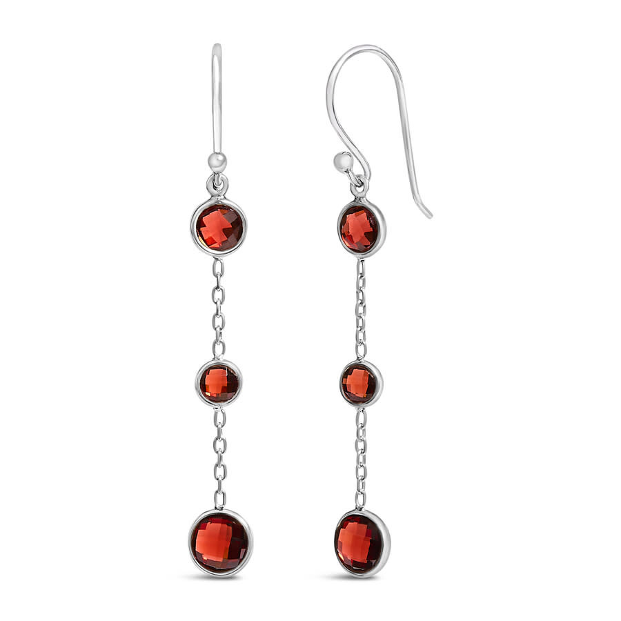 Haus Of Brilliance .925 Sterling Silver Graduating Bezel Set Red Garnet Dangle Earring In Metallic