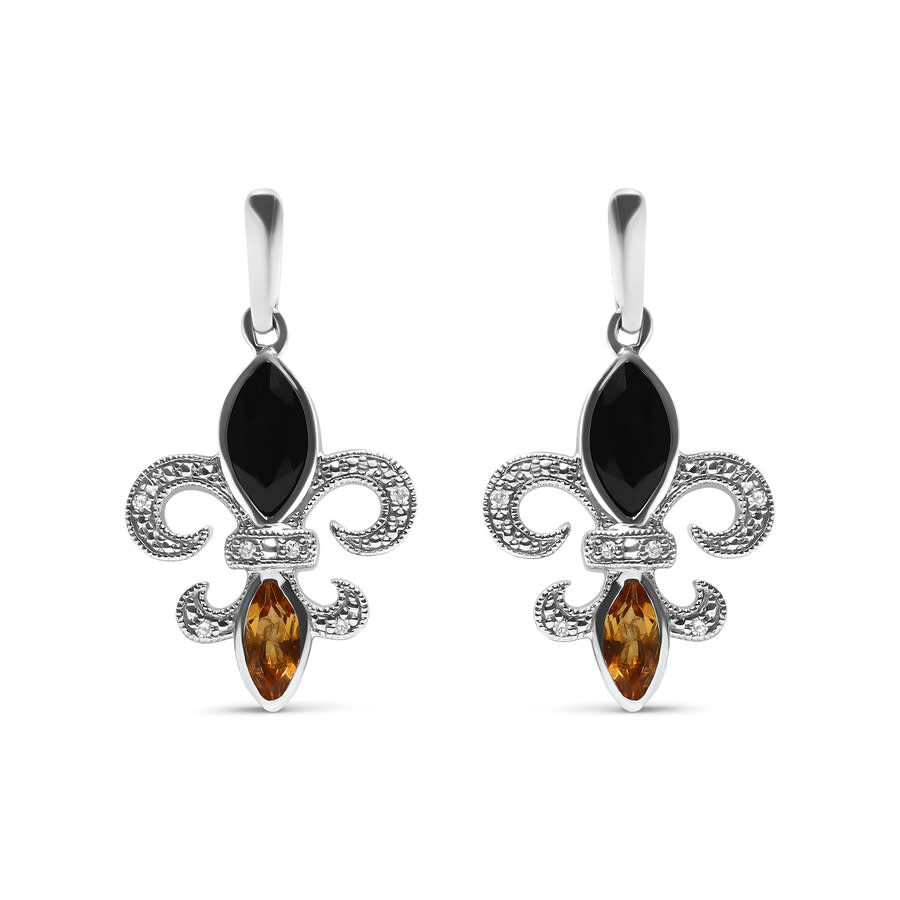 Haus Of Brilliance .925 Sterling Silver Marquise Cut Onyx And Citrine With Diamond Accent Fleur De L In White