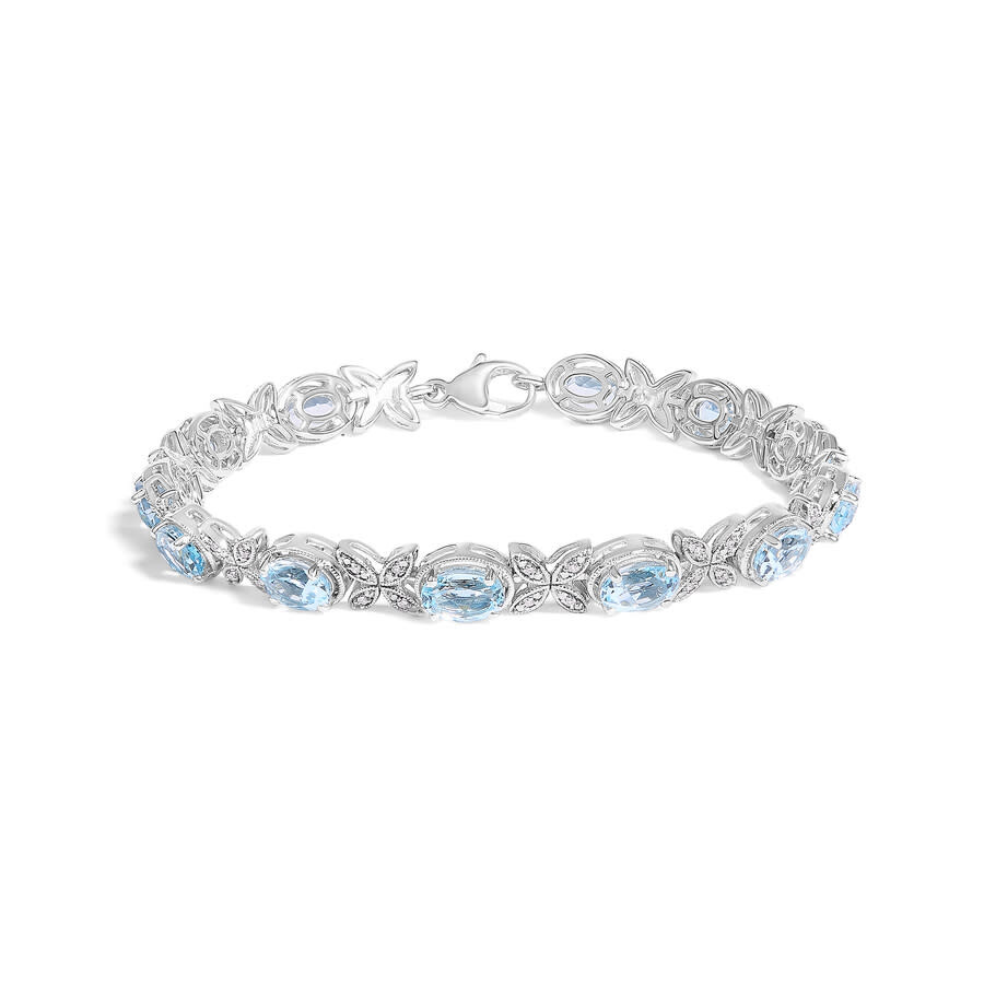 Haus Of Brilliance .925 Sterling Silver Oval Blue Topaz Diamond Butterfly Link Bracelet