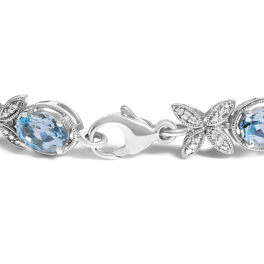 Haus Of Brilliance .925 Sterling Silver Oval Blue Topaz Diamond Butterfly Link Bracelet