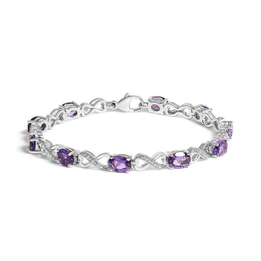 Haus Of Brilliance .925 Sterling Silver Oval Purple Amethyst And Diamond Infinity Link Bracelet
