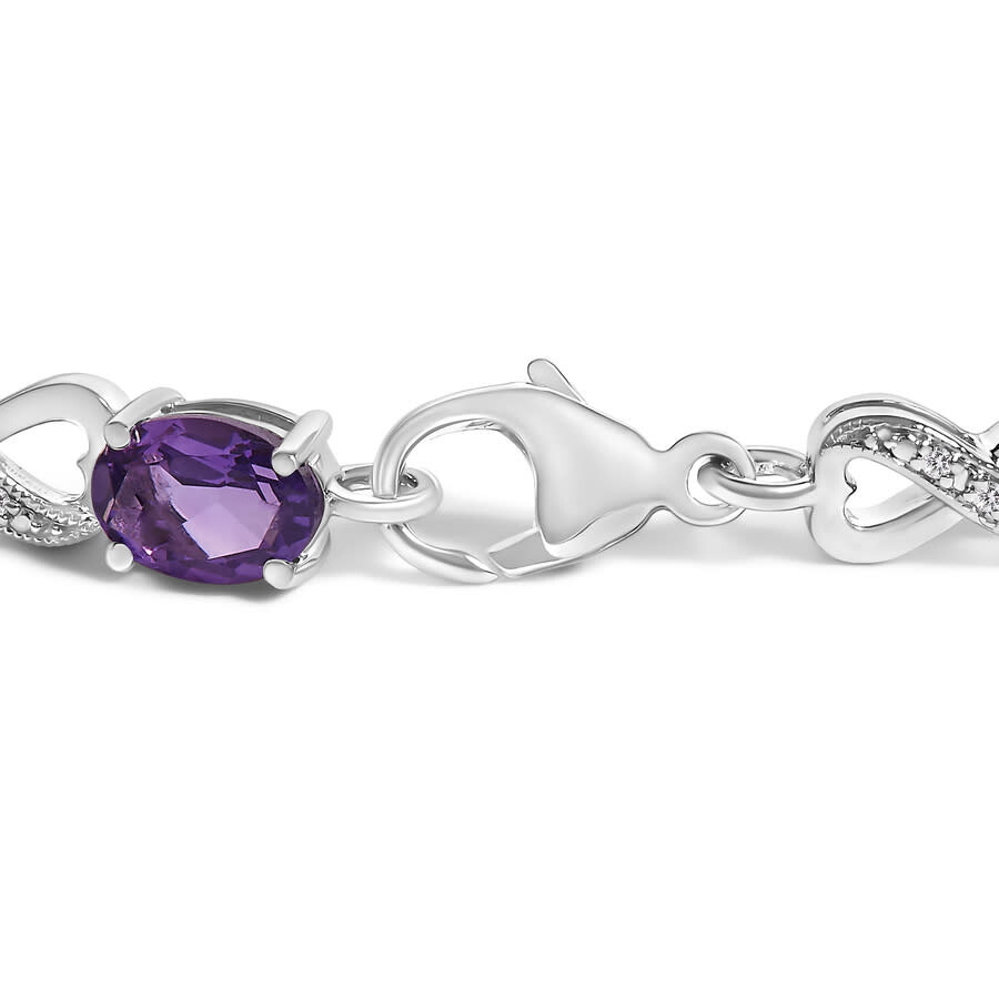 Haus Of Brilliance .925 Sterling Silver Oval Purple Amethyst And Diamond Infinity Link Bracelet