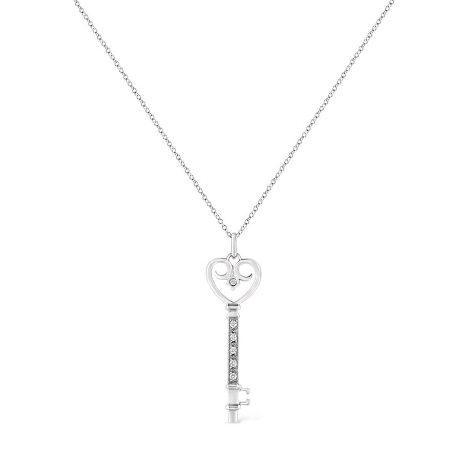 Haus Of Brilliance .925 Sterling Silver Pave And Bezel-set Diamond Accent Key 18" Heart And Lock Pen In White
