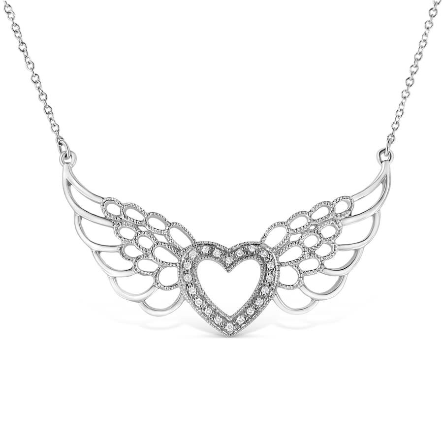 Haus Of Brilliance .925 Sterling Silver Pave-set Diamond Accent Fairy Wing Heart Pendant Necklace In Metallic