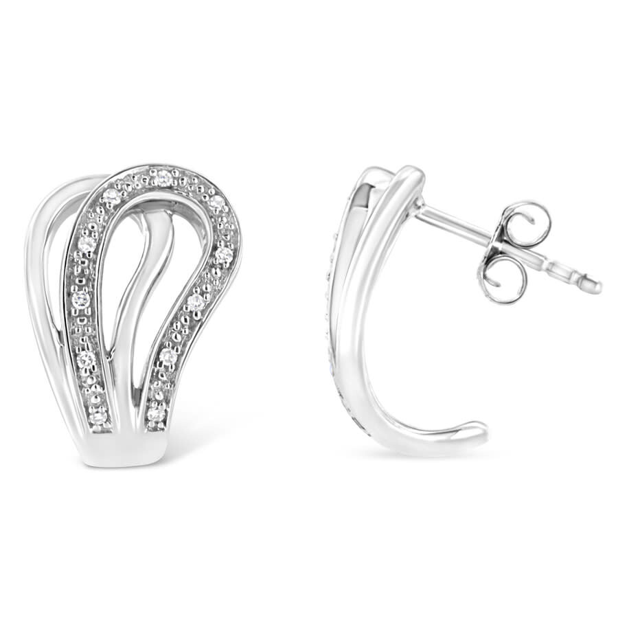 Haus Of Brilliance .925 Sterling Silver Pave-set Diamond Accent Horseshoe Hoop Earring In White