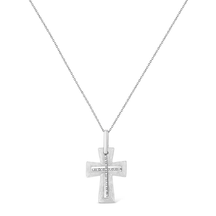 Haus Of Brilliance .925 Sterling Silver Prong-set Diamond Accent Bold Cross 18" Pendant Necklace (i- In White