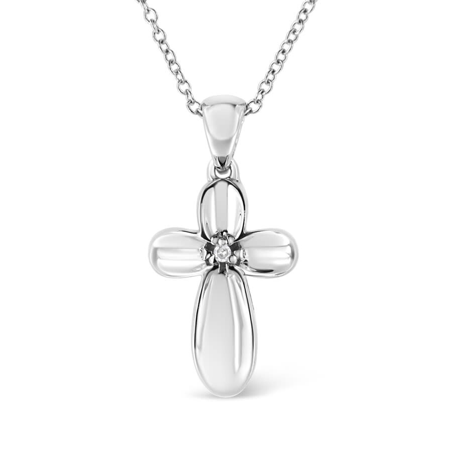 Haus Of Brilliance .925 Sterling Silver Prong-set Diamond Accent Floral Cross 18" Pendant Necklace ( In White