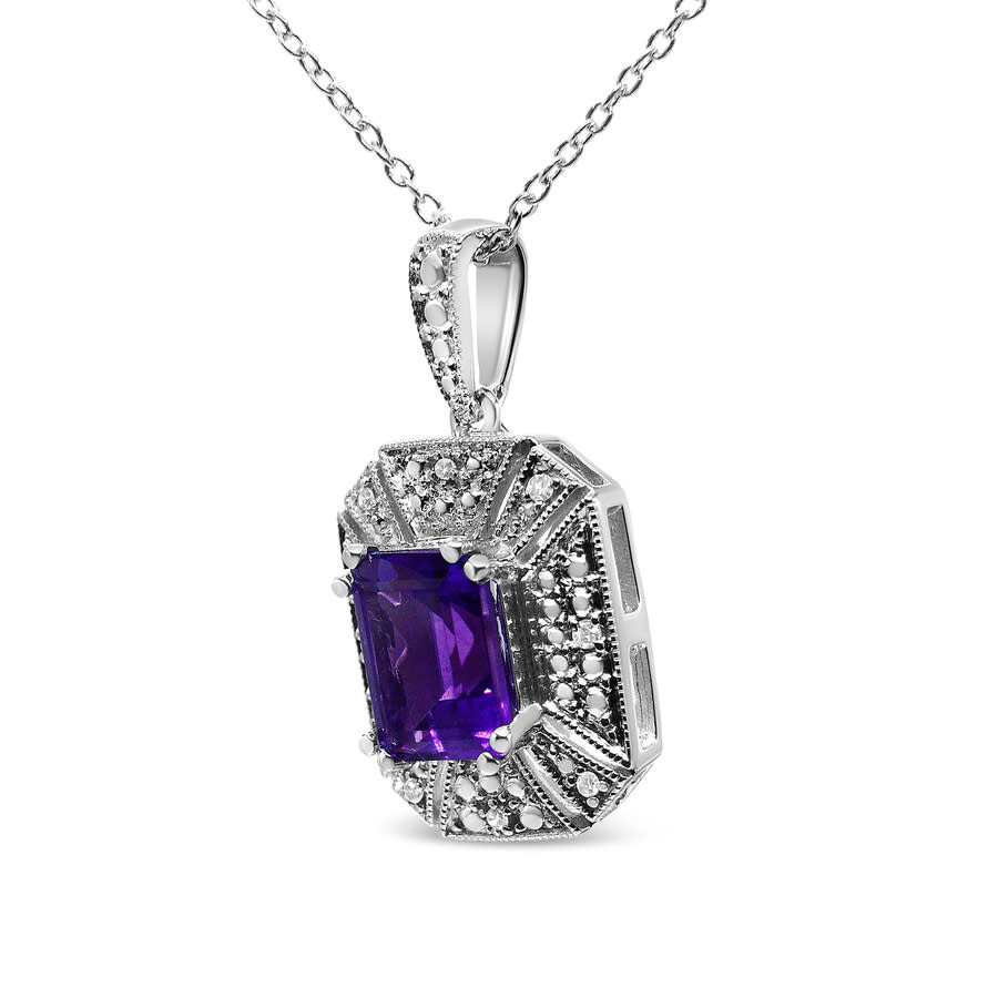 Haus Of Brilliance Silver Purple Amethyst And Diamond Accent Art Deco Style Pendant Necklace In Metallic