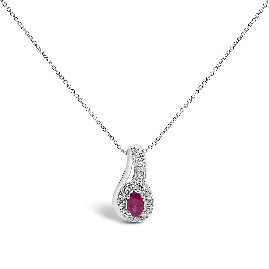 Haus Of Brilliance .925 Sterling Silver Red Ruby And Diamond Accent Milgrain Swirl Pendant Necklace In Gray