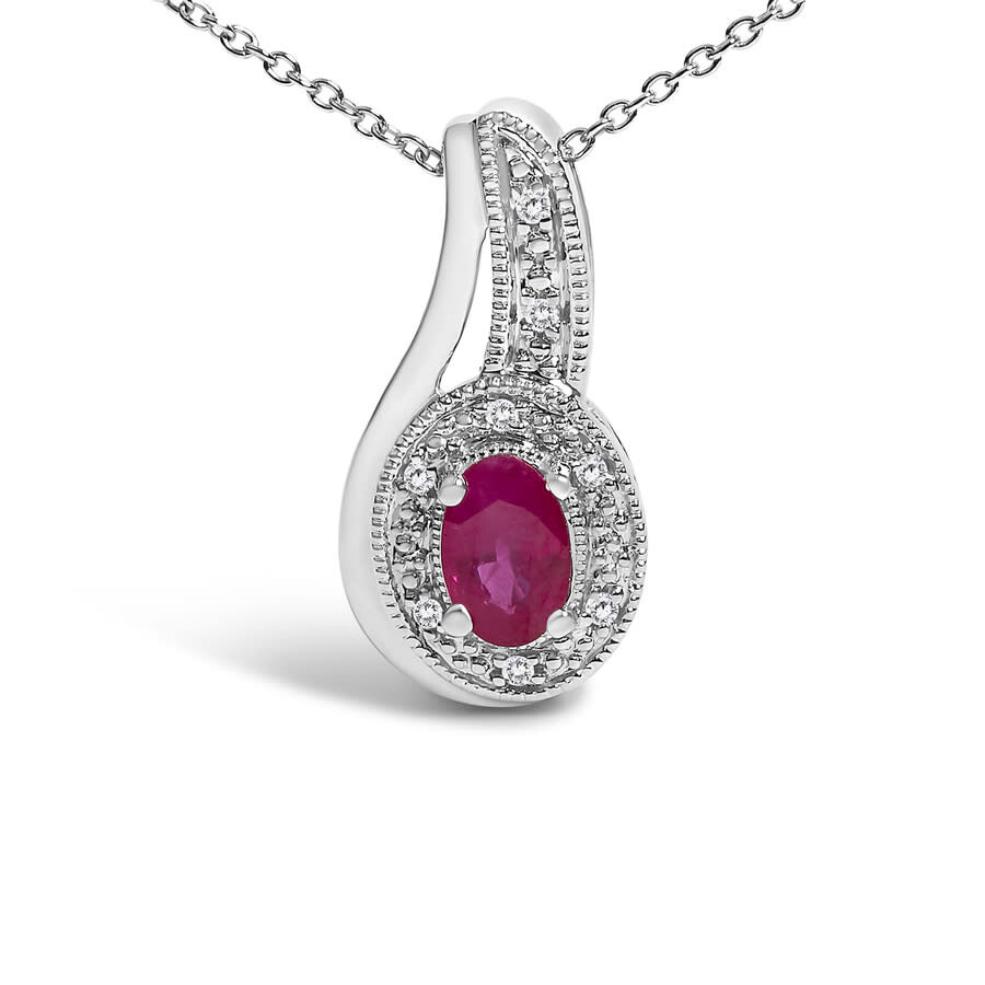 Haus Of Brilliance .925 Sterling Silver Red Ruby And Diamond Accent Milgrain Swirl Pendant Necklace In Gray