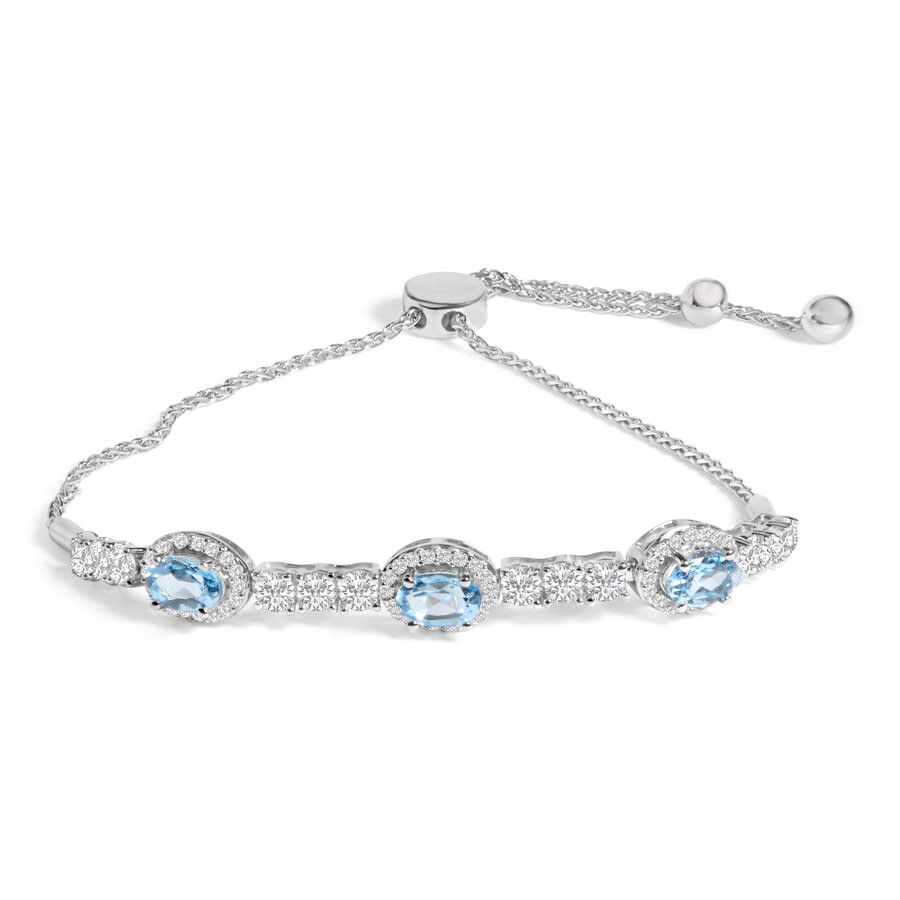 Haus Of Brilliance .925 Sterling Silver Swiss Blue Topaz And White Sapphire Bolo Bracelet In White