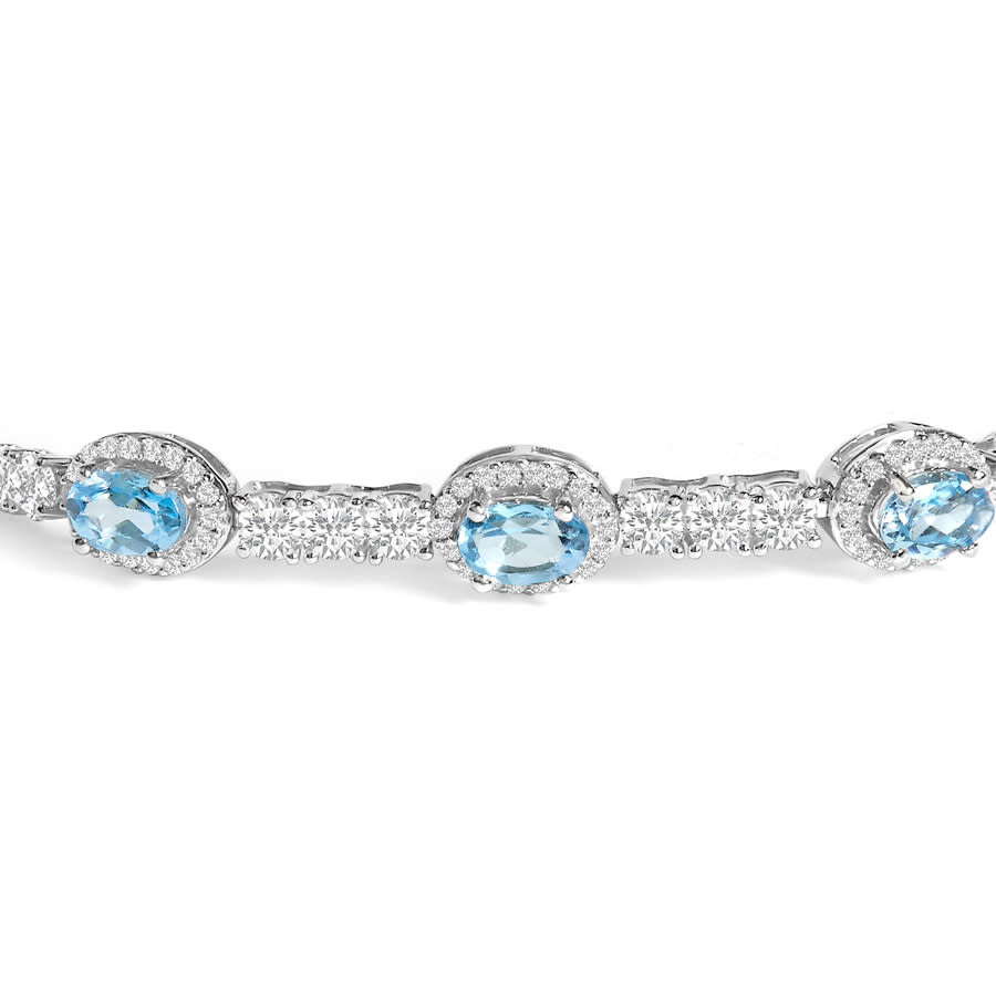Haus Of Brilliance .925 Sterling Silver Swiss Blue Topaz And White Sapphire Bolo Bracelet In White
