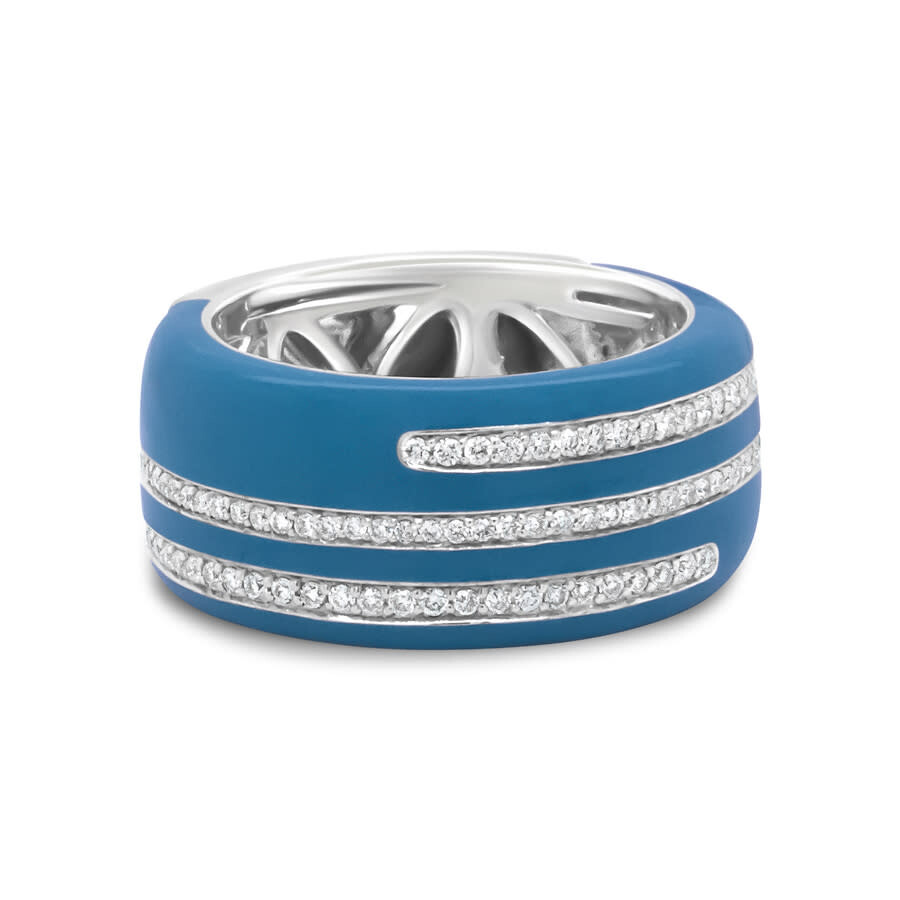 Haus Of Brilliance .925 Sterling Silver Turquoise Enamel 5/8 Cttw Round Diamond Wide Band Statement Ring In White