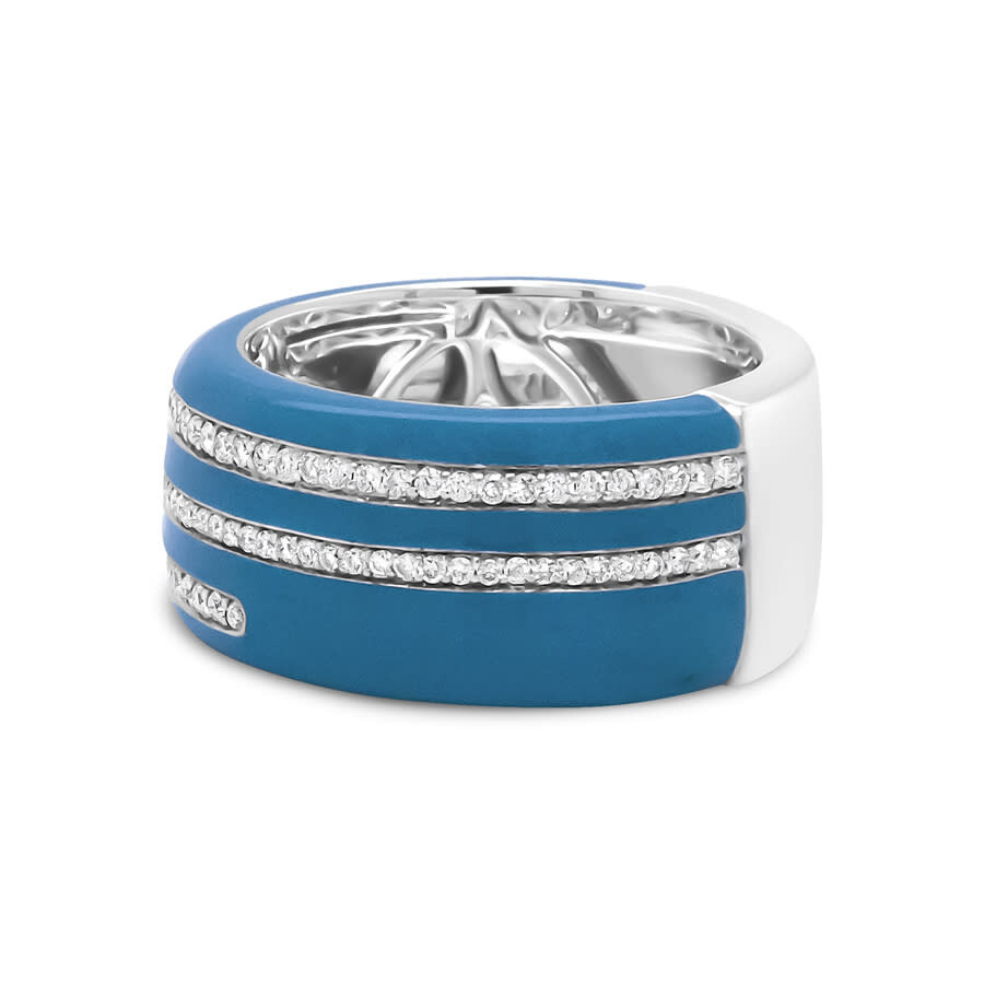Haus Of Brilliance .925 Sterling Silver Turquoise Enamel 5/8 Cttw Round Diamond Wide Band Statement In White