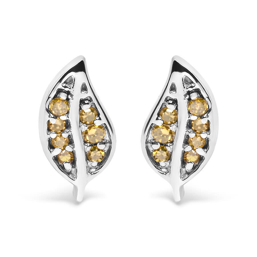 Haus Of Brilliance .925 Sterling Silver Yellow Diamond Accent Leaf Stud Earrings (yellow Color