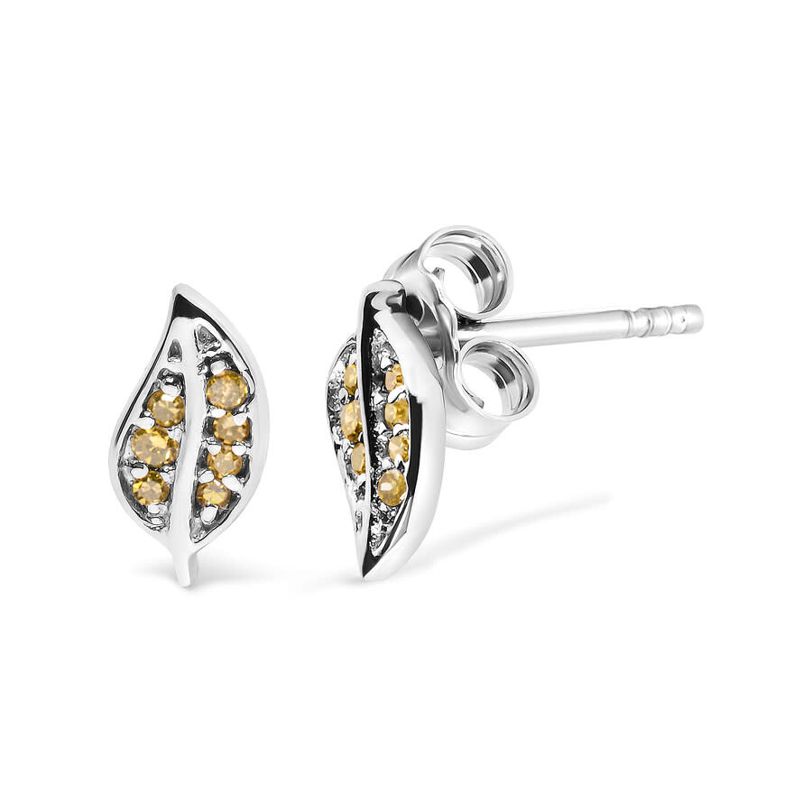 Haus Of Brilliance .925 Sterling Silver Yellow Diamond Accent Leaf Stud Earrings (yellow Color