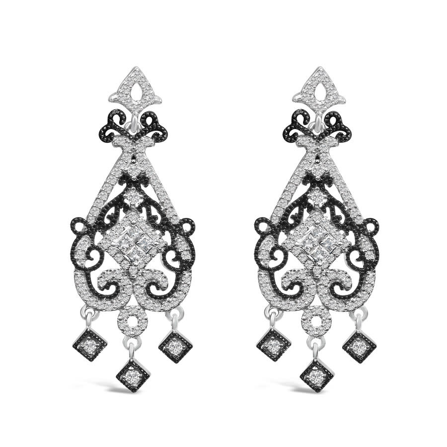 Haus Of Brilliance Black Rhodium And .925 Sterling Silver 3/4 Cttw Diamond Chandelier Earrings In Multi