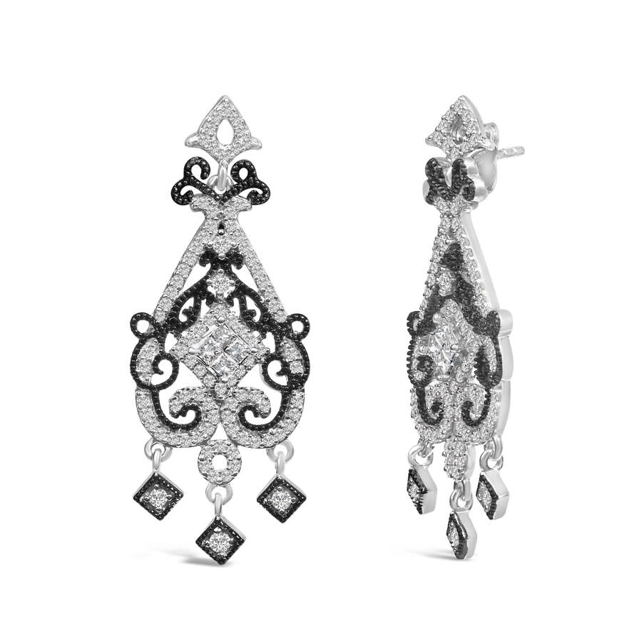 Haus Of Brilliance Black Rhodium And .925 Sterling Silver 3/4 Cttw Diamond Chandelier Earrings In Multi