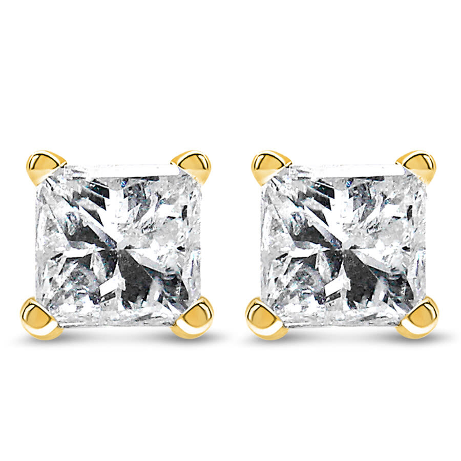 Haus Of Brilliance Igi Certified 14k Yellow Gold 4-prong Set Princess-cut Solitaire Diamond Push Back Stud Earrings In Yellow