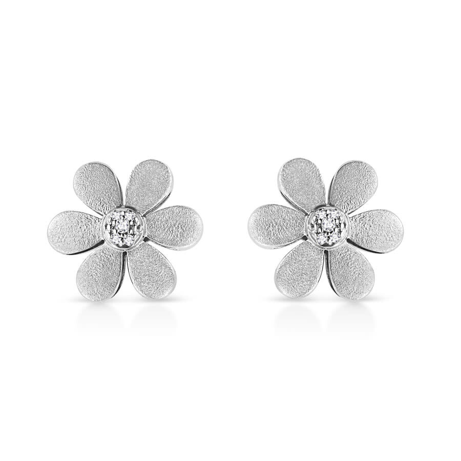 Haus Of Brilliance Matte Finished .925 Sterling Silver Diamond Accent Flower Hoop Stud Earring (i-j In White