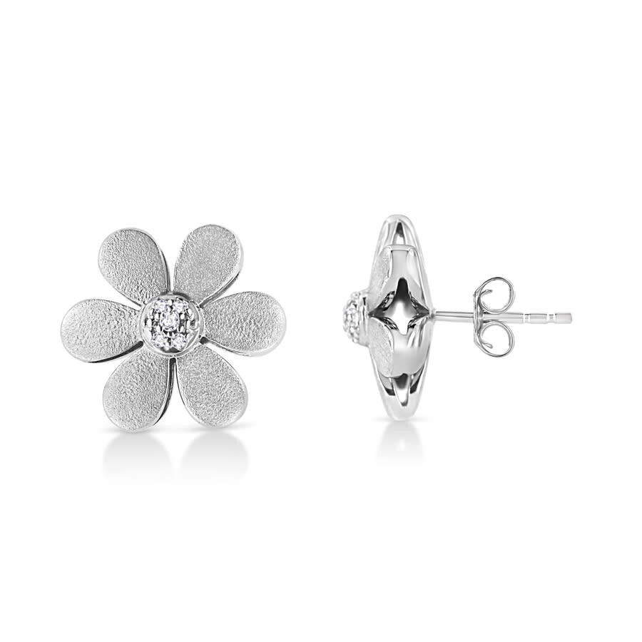 Haus Of Brilliance Matte Finished .925 Sterling Silver Diamond Accent Flower Hoop Stud Earring (i-j In White
