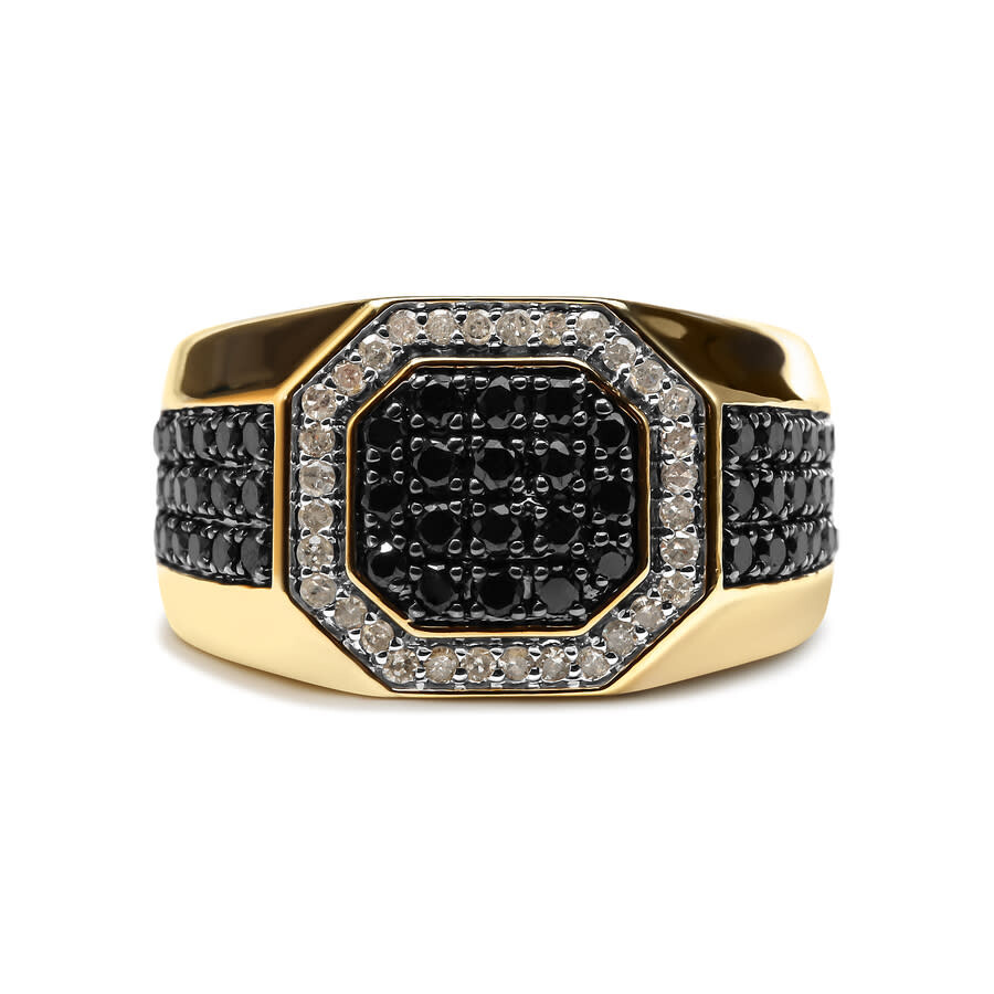 Haus Of Brilliance Men's 10k Yellow Gold 1 1/4 Cttw White And Treated Black Diamond Octagonal Halo Band Ring In Yellow