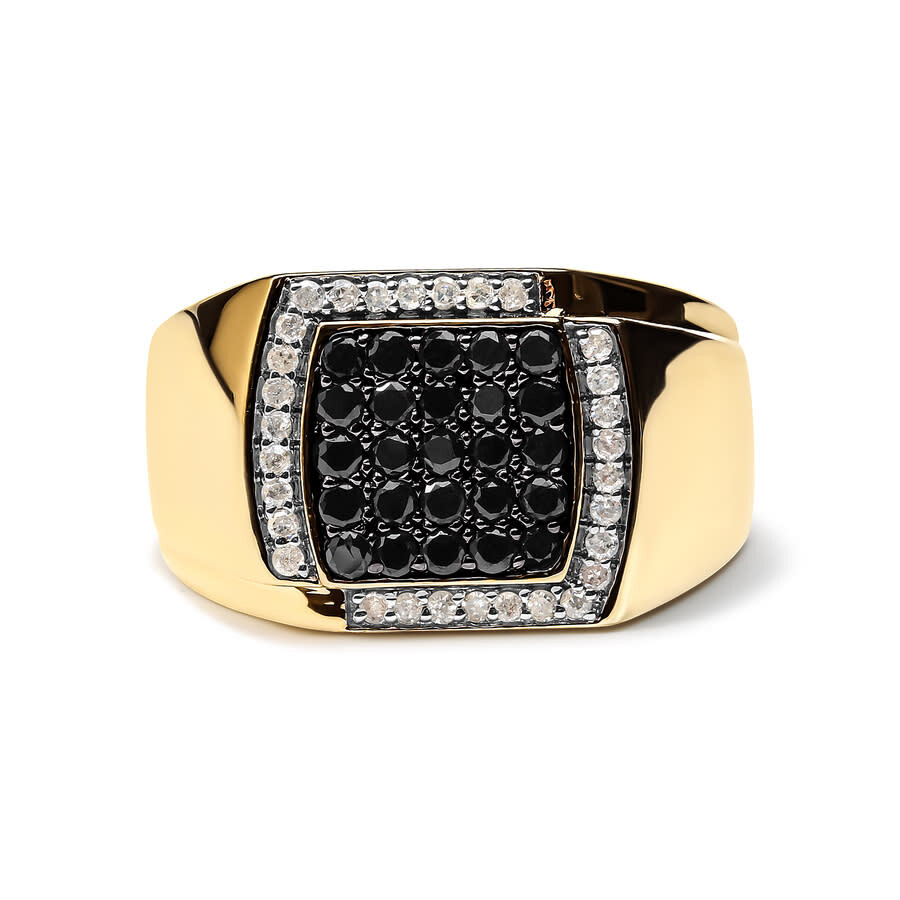 Haus Of Brilliance Men's 10k Yellow Gold 1.00 Cttw Cushion Cluster Black And White Diamond Statement Ring