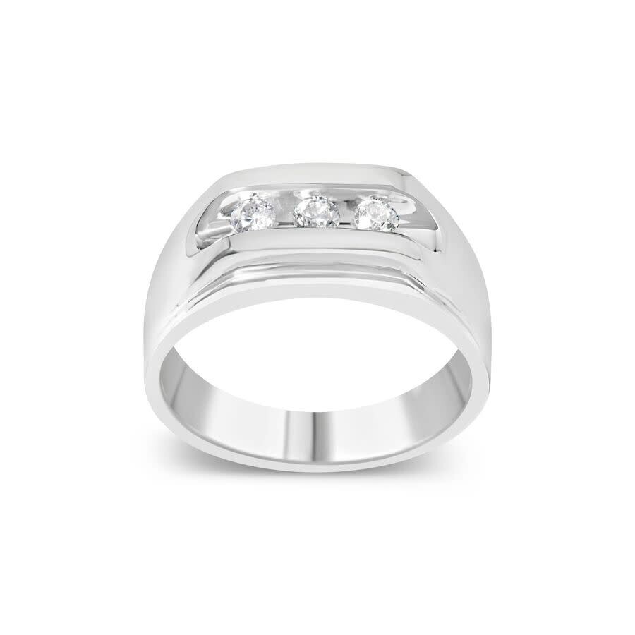 Haus Of Brilliance Men's .925 Sterling Silver 1/3 Cttw Diamond Channel Set 3 Stone Ring Band (i-j Co In White