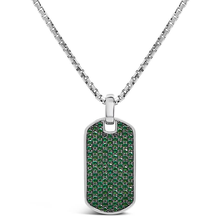 Haus Of Brilliance Men's .925 Sterling Silver Created Green Emerald Dog Tag Pendant Necklace - 22" I In White