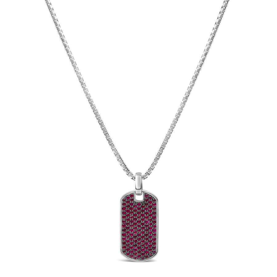 Haus Of Brilliance Men's .925 Sterling Silver Created Red Ruby Dog Tag Pendant Necklace - 22" Inches In White