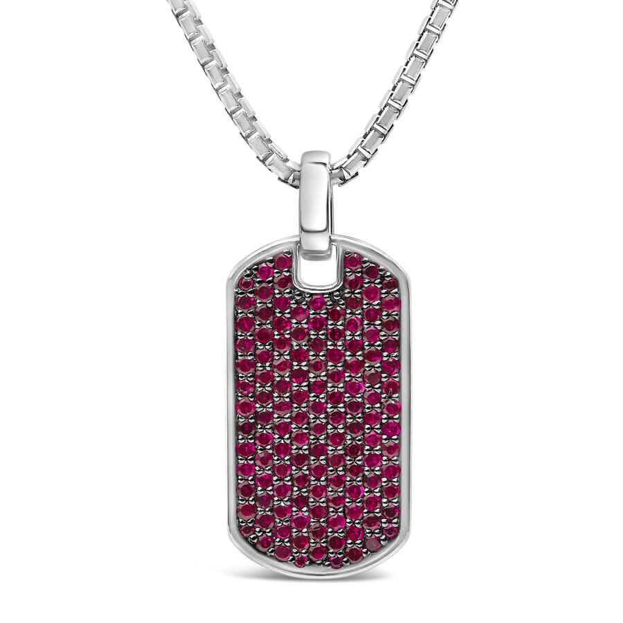 Haus Of Brilliance Men's .925 Sterling Silver Created Red Ruby Dog Tag Pendant Necklace - 22" Inches In White
