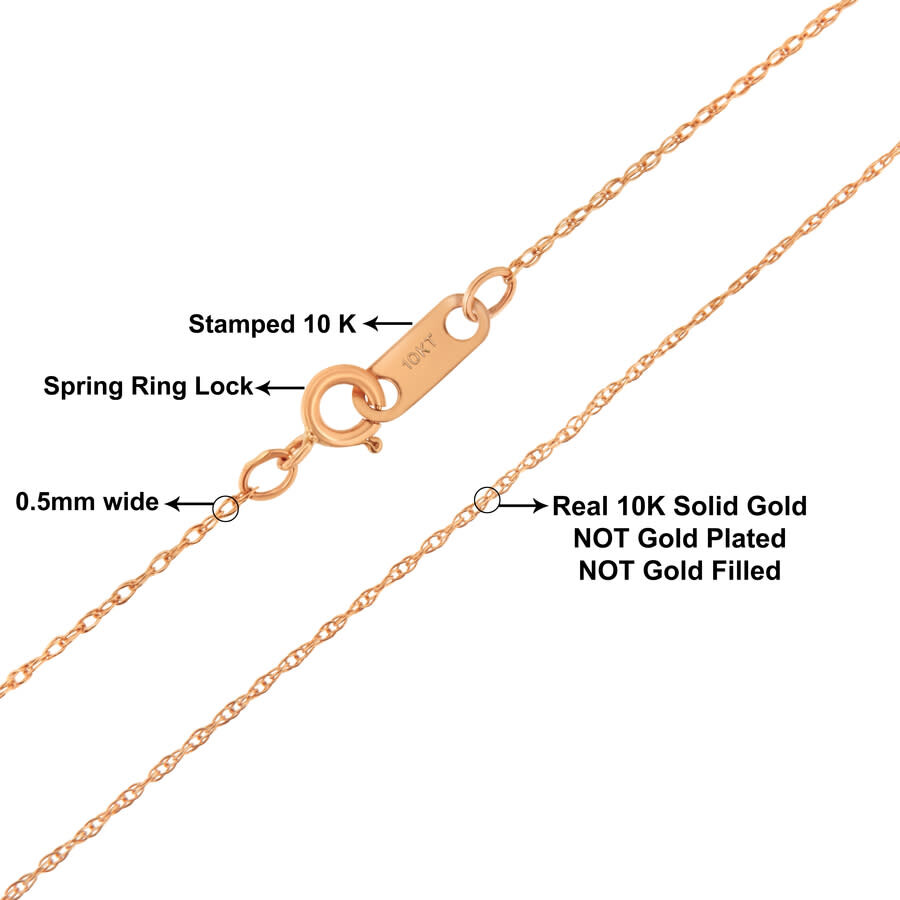 Haus Of Brilliance Solid 10k Rose Gold 0.5mm Rope Chain Necklace. Unisex Chain - Size 18" Inches In Rose Gold-tone