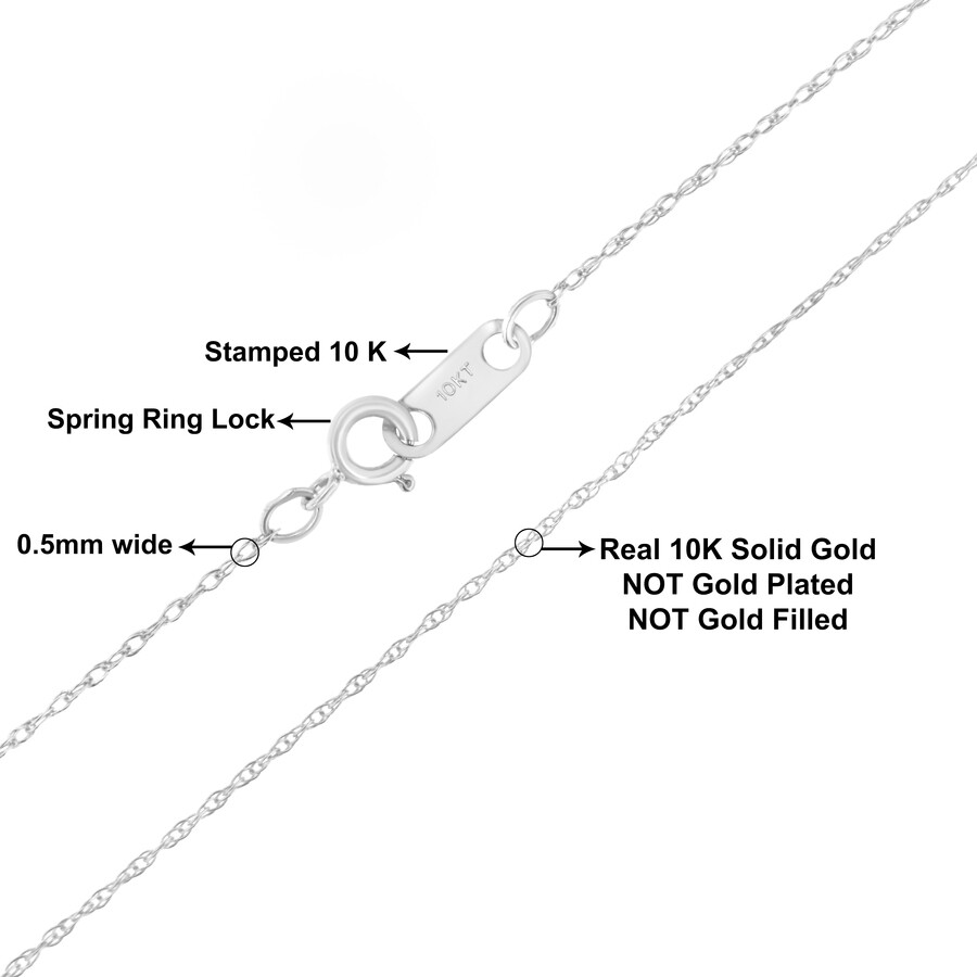Haus Of Brilliance Solid 10k White Gold 0.5mm Rope Chain Necklace. Unisex Chain - Size 16" Inches In White