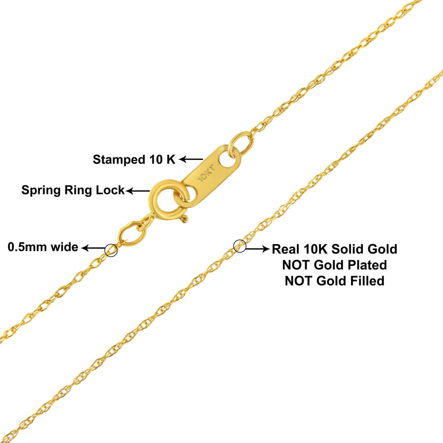 Haus Of Brilliance Solid 10k Yellow Gold 0.5mm Rope Chain Necklace. Unisex Chain - Size 18" Inches In Yellow