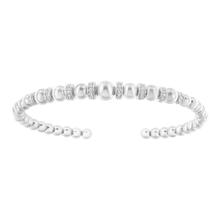 Haus Of Brilliance .925 Sterling Silver 1/4 Cttw Diamond Rondelle Graduated Ball Bead Cuff Bangle Bracelet In White