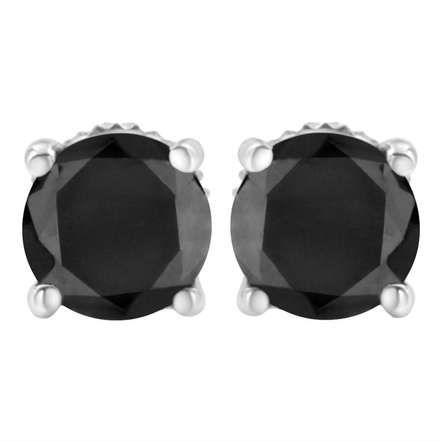 HAUS OF BRILLIANCE HAUS OF BRILLIANCE STERLING SILVER 2 CTTW BLACK DIAMOND SCREW-BACK 4-PRONG CLASSIC STUD EARRINGS (CO