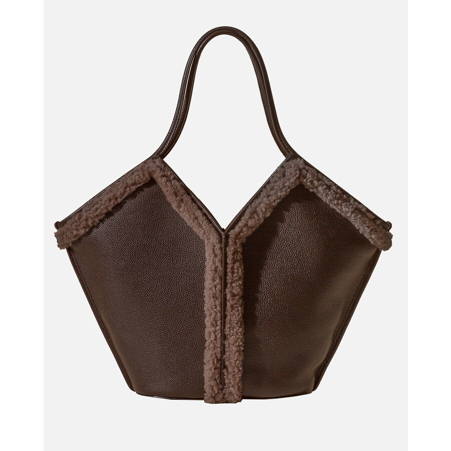 Hereu Shearling-trimmed Leather Shoulder Bag In Brown