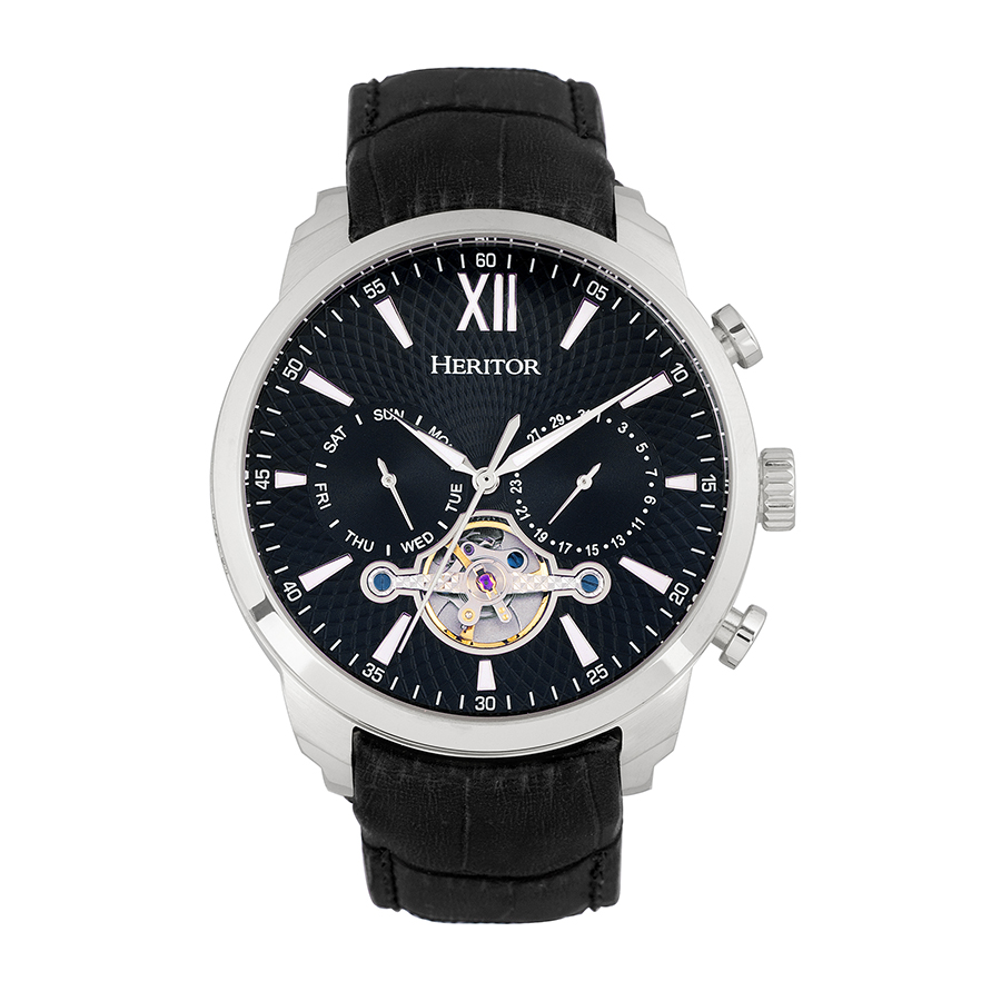 Heritor Arthur Automatic Black Dial Black Leather Men display picture 1