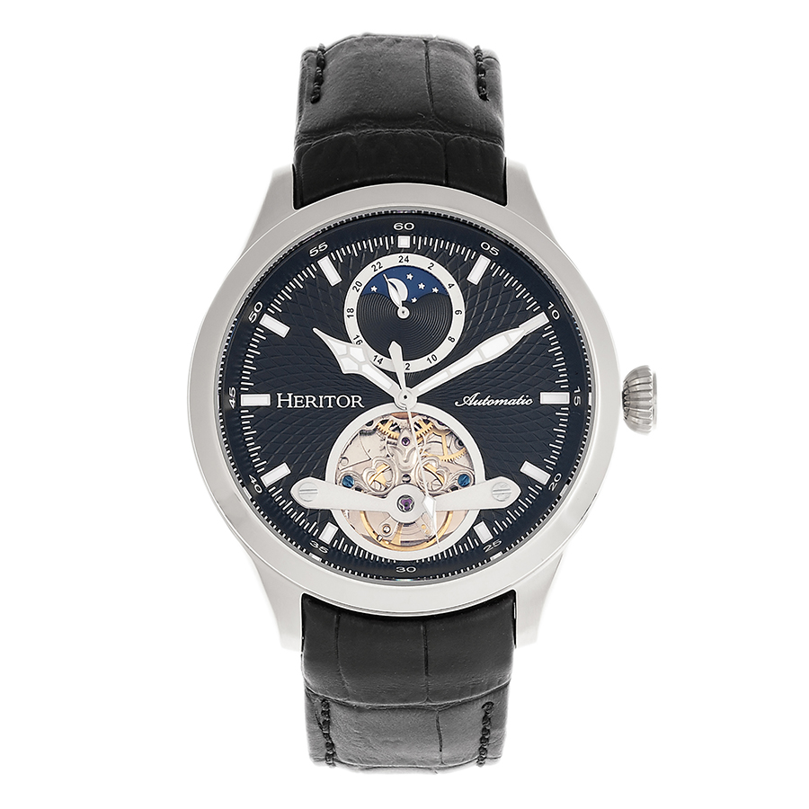 Heritor Gregory Automatic Black Dial Black Leather Men's Watch HR8102